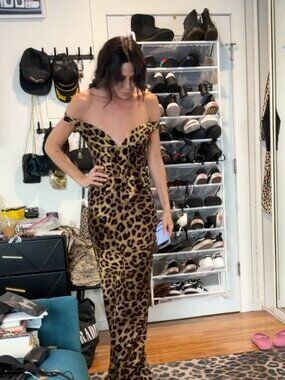 Leopard Off-The-Shoulder Maxi-Dress Ilkyaz Ozel Shakti NWT